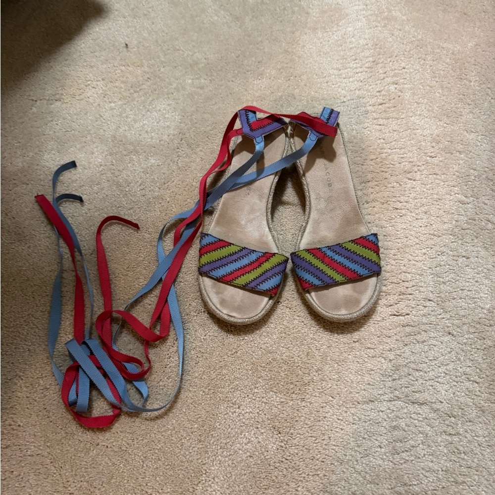 Marc Jacobs Multicolor Chevron Flat Sandals with Gold Trim